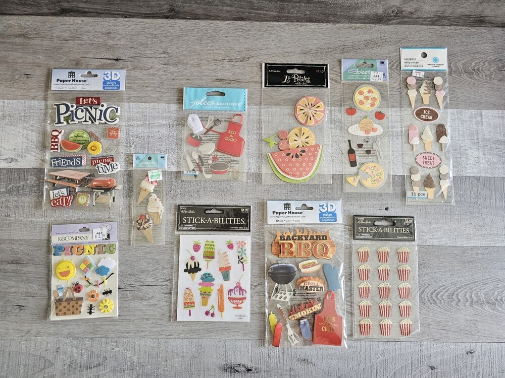 Sticker Lot BBQ Picnic Grill Summer Scrapbooking 3D Stickers RARE Jolee's #40